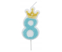 Candle PARTY GO, number 8, 6,8cm, blue