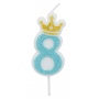 Candle PARTY GO, number 8, 6,8cm, blue
