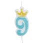 Candle PARTY GO, number 9, 6,8cm, blue