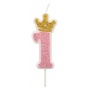 Candle PARTY GO, number 1, 6,8cm, pink
