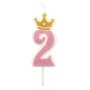 Candle PARTY GO, number 2, 6,8cm, pink