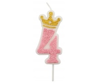 Candle PARTY GO, number 4, 6,8cm, pink