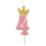 Candle PARTY GO, number 4, 6,8cm, pink