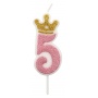 Candle PARTY GO, number 5, 6,8cm, pink