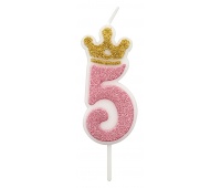 Candle PARTY GO, number 5, 6,8cm, pink