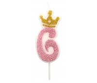 Świeczka PARTY GO, cyfra 6, 6,8cm, różowa