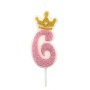 Świeczka PARTY GO, cyfra 6, 6,8cm, r&oacute;żowa, Okolicznościowe, Gadżety