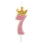 Candle PARTY GO, number 7, 6,8cm, pink