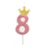 Candle PARTY GO, number 8, 6,8cm, pink