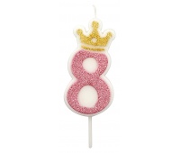 Świeczka PARTY GO, cyfra 8, 6,8cm, różowa