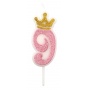 Candle PARTY GO, number 9, 6,8cm, pink