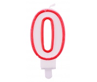 Candle PARTY GO, number 0, 9cm, white-red