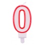 Candle PARTY GO, number 0, 9cm, white-red