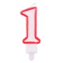 Candle PARTY GO, number 1, 9cm, white-red