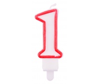 Candle PARTY GO, number 1, 9cm, white-red