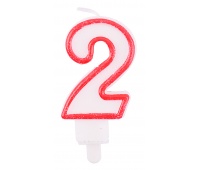 Candle PARTY GO, number 2, 9cm, white-red