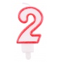 Candle PARTY GO, number 2, 9cm, white-red
