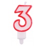 Candle PARTY GO, number 3, 9cm, white-red