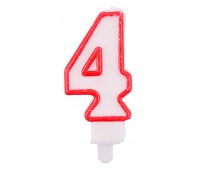Candle PARTY GO, number 4, 9cm, white-red