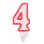 Candle PARTY GO, number 4, 9cm, white-red