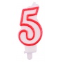 Candle PARTY GO, number 5, 9cm, white-red