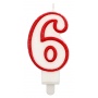 Candle PARTY GO, number 6, 9cm, white-red