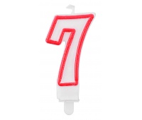 Candle PARTY GO, number 7, 9cm, white-red