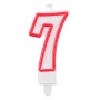 Candle PARTY GO, number 7, 9cm, white-red