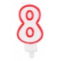 Candle PARTY GO, number 8, 9cm, white-red