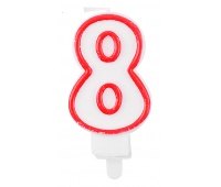 Candle PARTY GO, number 8, 9cm, white-red