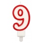 Candle PARTY GO, number 9, 9cm, white-red