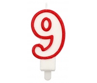 Candle PARTY GO, number 9, 9cm, white-red