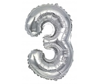 Foil balloon PARTY GO, number 3, 80cm, silver