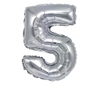 Foil balloon PARTY GO, number 5, 80cm, silver