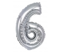 Balon foliowy PARTY GO, cyfra 6, 80cm, srebrny