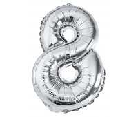 Foil balloon PARTY GO, number 8, 80cm, silver