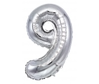 Balon foliowy PARTY GO, cyfra 9, 80cm, srebrny