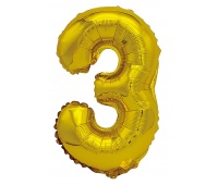 Balon foliowy PARTY GO, cyfra 3, 80cm, złoty