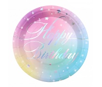 Paper plate PARTY GO Happy Birthday, 18cm, 8 pcs., mix of colours