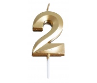 Candle PARTY GO, number 2, 4.8cm, gold