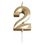 Świeczka PARTY GO, cyfra 2, 4,8cm, złota, Okolicznościowe, Gadżety