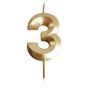 Candle PARTY GO, number 3, 4.8cm, gold