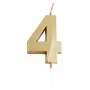 Candle PARTY GO, number 4, 4.8cm, gold