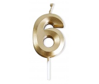Candle PARTY GO, number 6, 4.8cm, gold