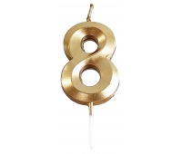 Candle PARTY GO, number 8, 4.8cm, gold