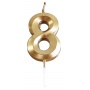 Candle PARTY GO, number 8, 4.8cm, gold