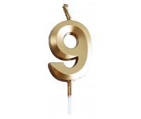 Candle PARTY GO, number 9, 4.8cm, gold