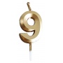 Candle PARTY GO, number 9, 4.8cm, gold