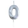 Candle PARTY GO, number 0, 4.8cm, silver
