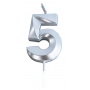 Candle PARTY GO, number 5, 4.8cm, silver
